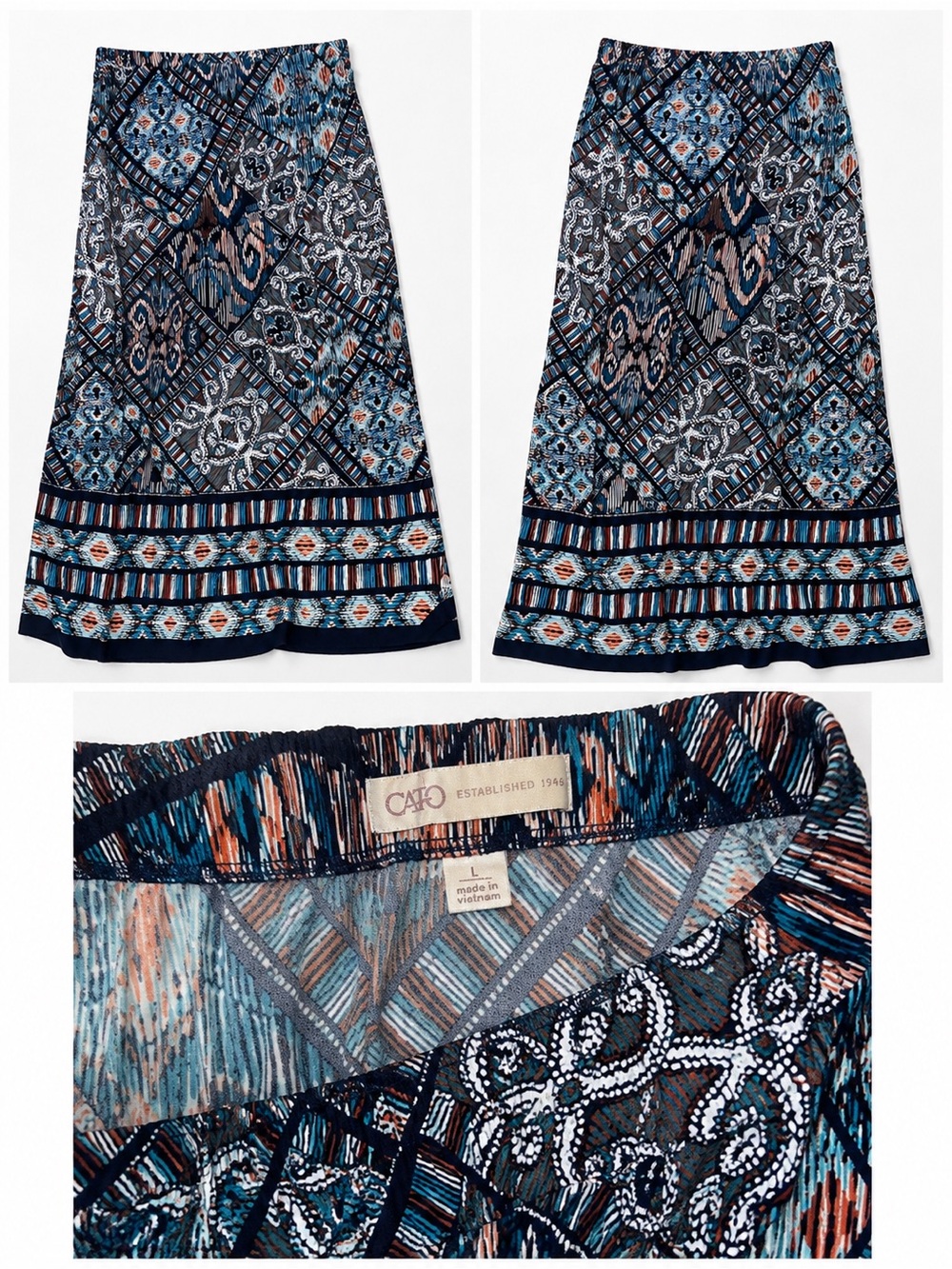 Cato Blue Navy and Tan Printed Swim Sarong Skirt